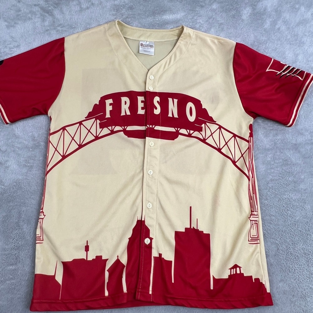 Promotional Adventures Fresno Baseball Jersey M Red Cream Men Chukchansi Park 24